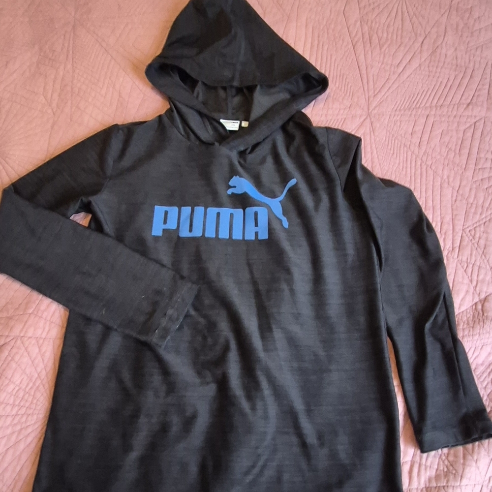 Puma Black Hoodie with Blue Logo Hoodie Green Tag